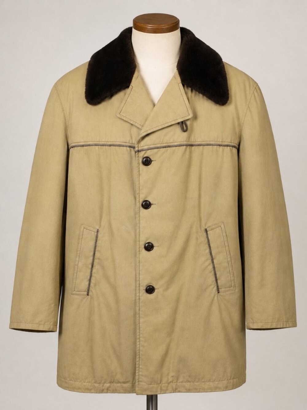 Vintage McGregor Pile Lined Car Coat Men's 42 Tan Faux Fur Collar